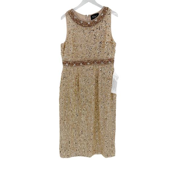 MAC DUGGAL Dress Size 12 Evening Gown Sequin Gold Midi NEW Beaded Neckline - Picture 4 of 9